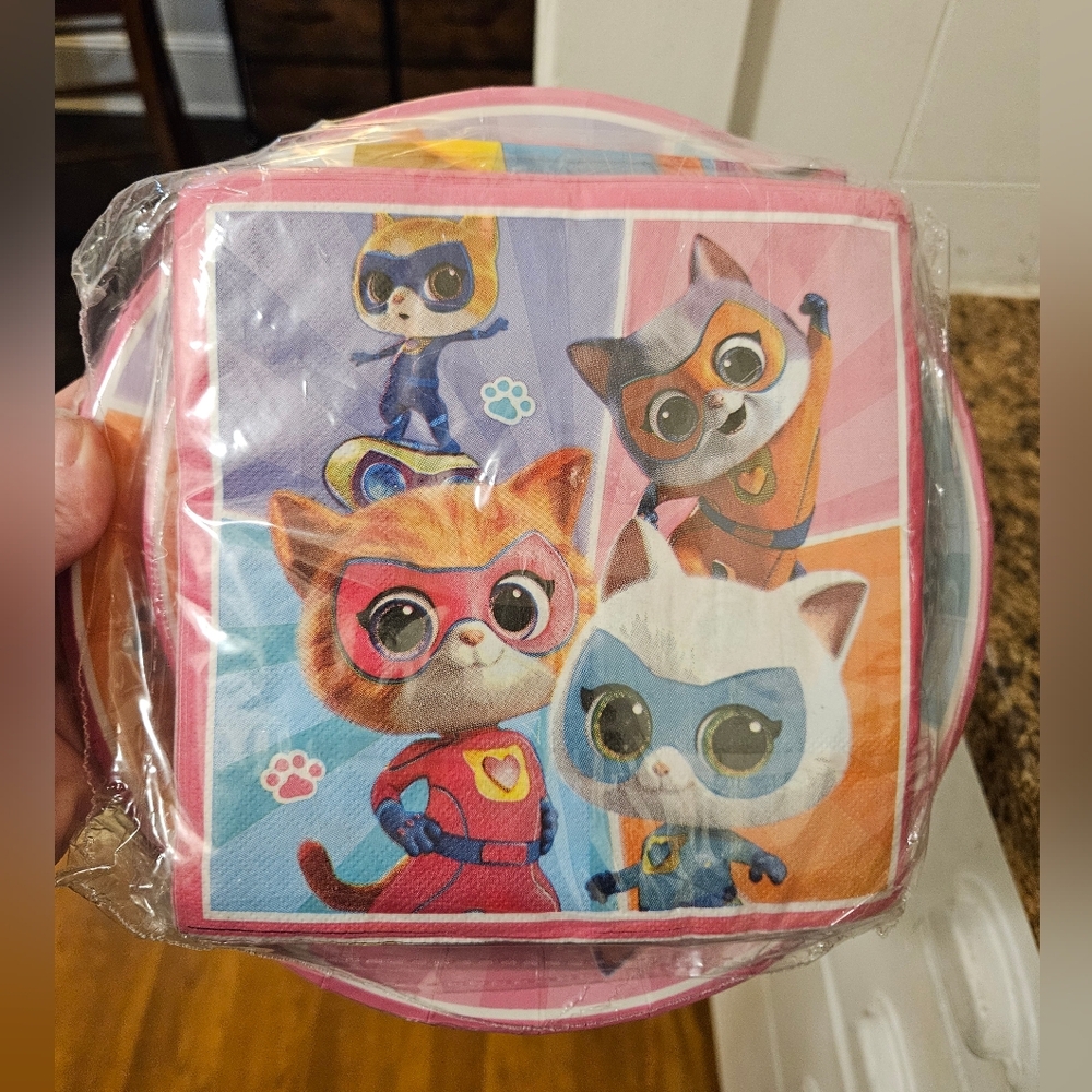 Source Unknown Superhero Cat Party Napkins - Pink and Blue